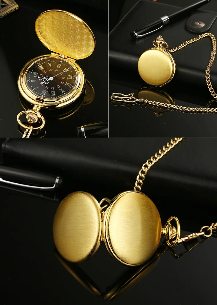 Classic Fashion 37CM Fob Chain Smooth Steel Polish Quartz Pocket Watch Mens Pendant Gifts