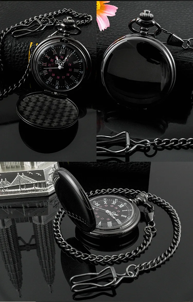 Classic Fashion 37CM Fob Chain Smooth Steel Polish Quartz Pocket Watch Mens Pendant Gifts