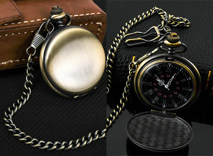 Classic Fashion 37CM Fob Chain Smooth Steel Polish Quartz Pocket Watch Mens Pendant Gifts