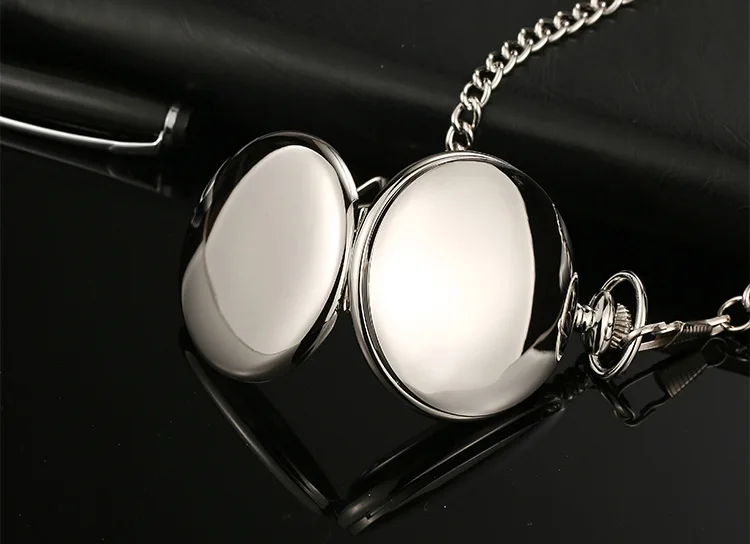 Classic Fashion 37CM Fob Chain Smooth Steel Polish Quartz Pocket Watch Mens Pendant Gifts