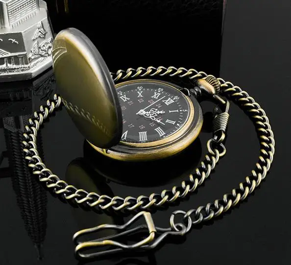 Classic Fashion 37CM Fob Chain Smooth Steel Polish Quartz Pocket Watch Mens Pendant Gifts