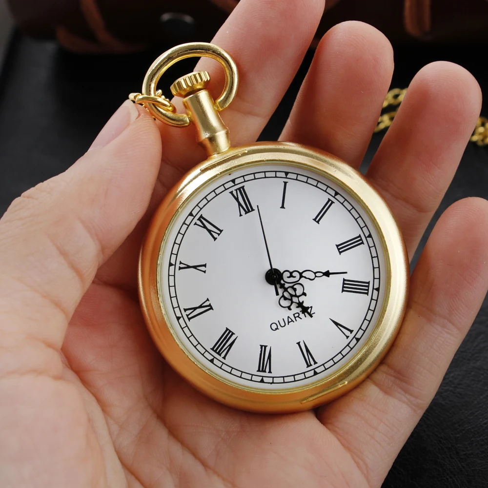 Antique Simple Wind Steel Roman Numerals Pocket Watch Bronze Antique Men Fob Chain Pendant Clock Women Children's Necklace Gift