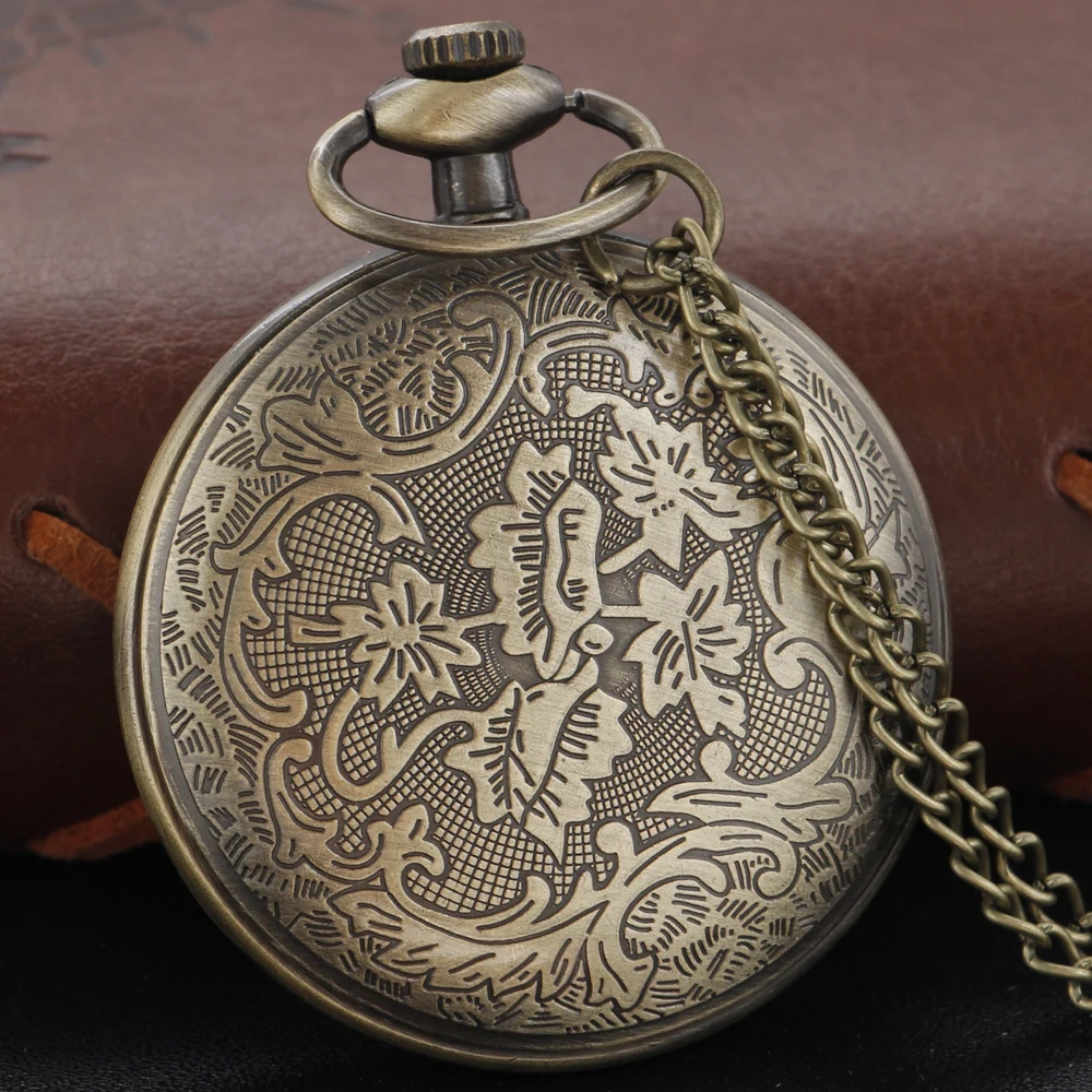 Antique Simple Wind Steel Roman Numerals Pocket Watch Bronze Antique Men Fob Chain Pendant Clock Women Children's Necklace Gift