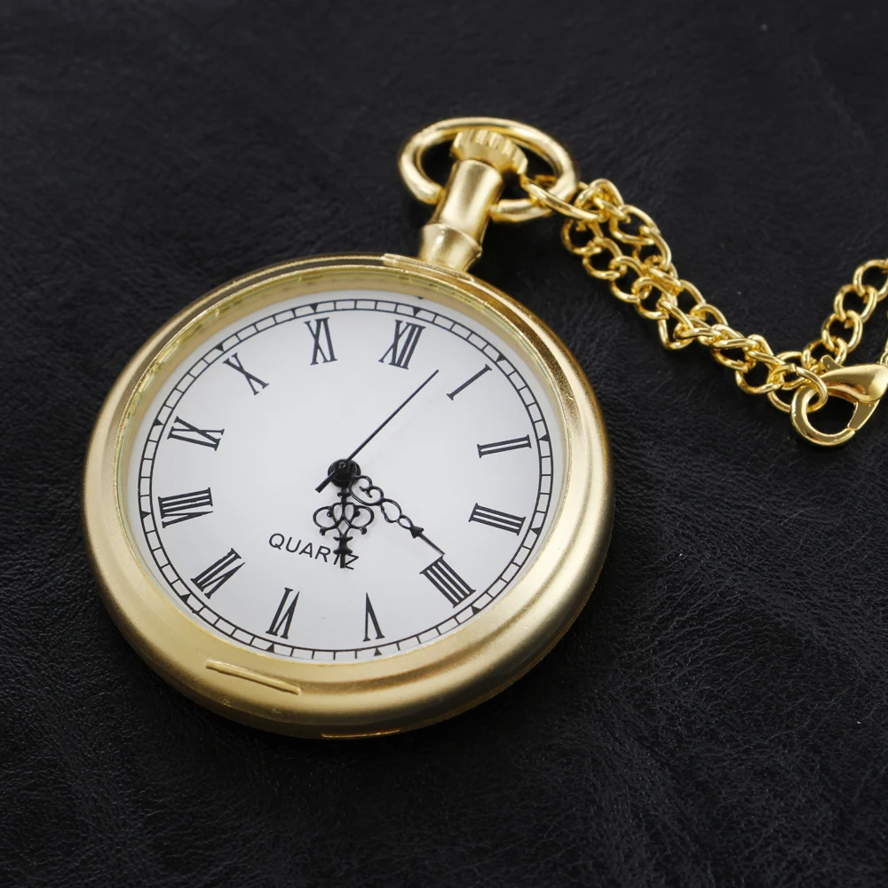 Antique Simple Wind Steel Roman Numerals Pocket Watch Bronze Antique Men Fob Chain Pendant Clock Women Children's Necklace Gift