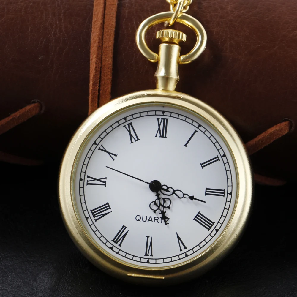 Antique Simple Wind Steel Roman Numerals Pocket Watch Bronze Antique Men Fob Chain Pendant Clock Women Children's Necklace Gift