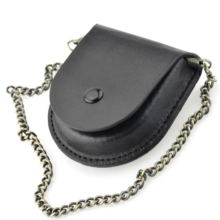 New Male Back Brown Cover Vintage Classic Pocket Watch Box Holder Storage Case Coin Purse Pouch Bag With Silver Bronze Chain