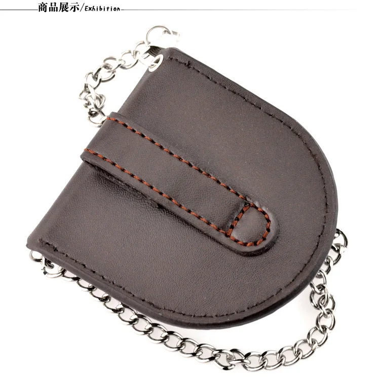 New Male Back Brown Cover Vintage Classic Pocket Watch Box Holder Storage Case Coin Purse Pouch Bag With Silver Bronze Chain