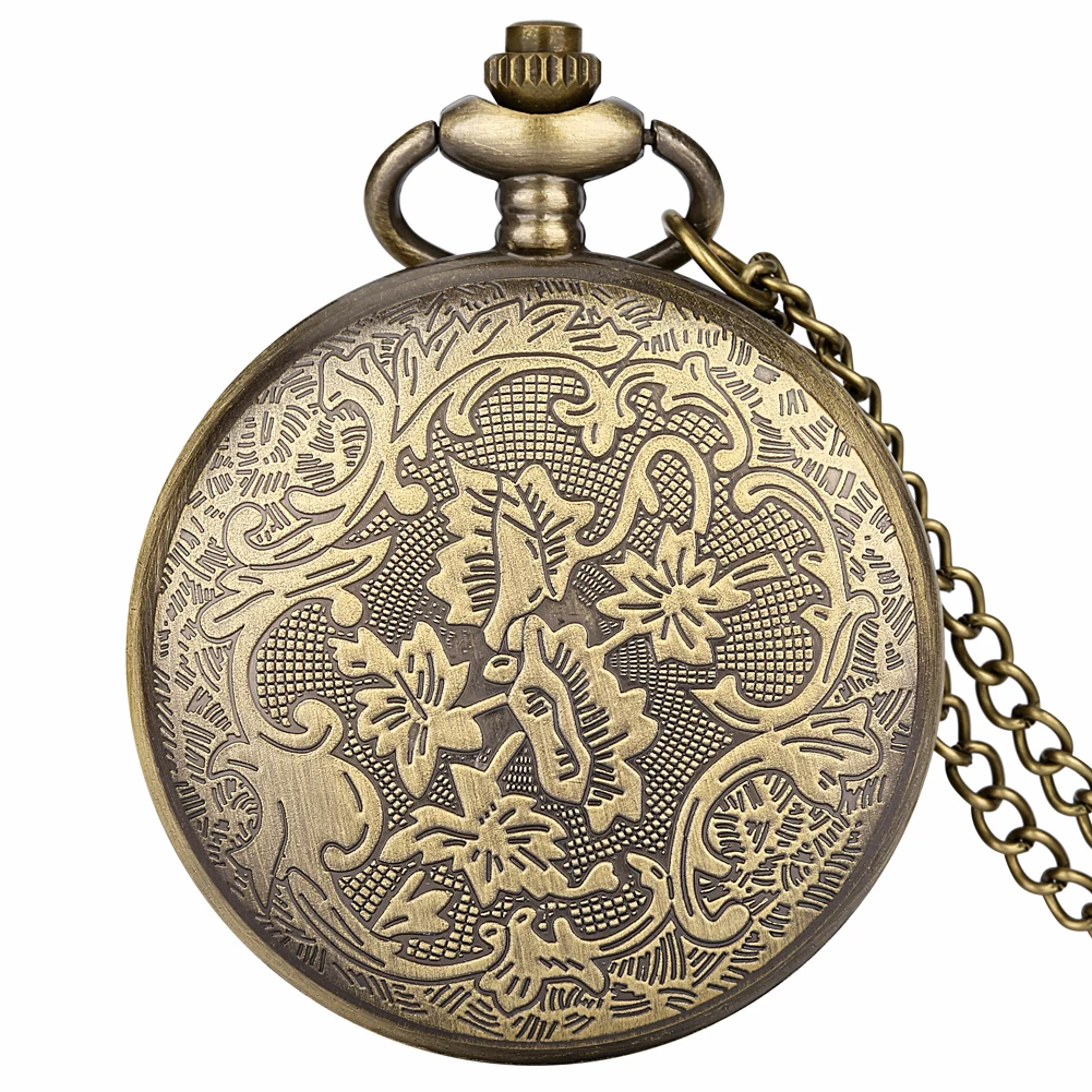 Bronze Vintage Ancient Dragon Design Quartz Pocket Watch Steampunk Analog FOB Pocket Chain Gift Men Women Necklace Pendant Clock