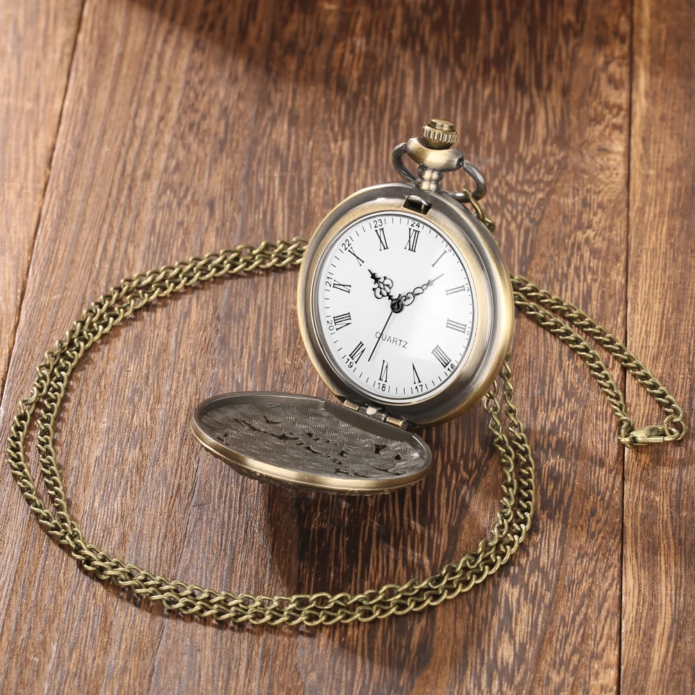 Bronze Vintage Ancient Dragon Design Quartz Pocket Watch Steampunk Analog FOB Pocket Chain Gift Men Women Necklace Pendant Clock