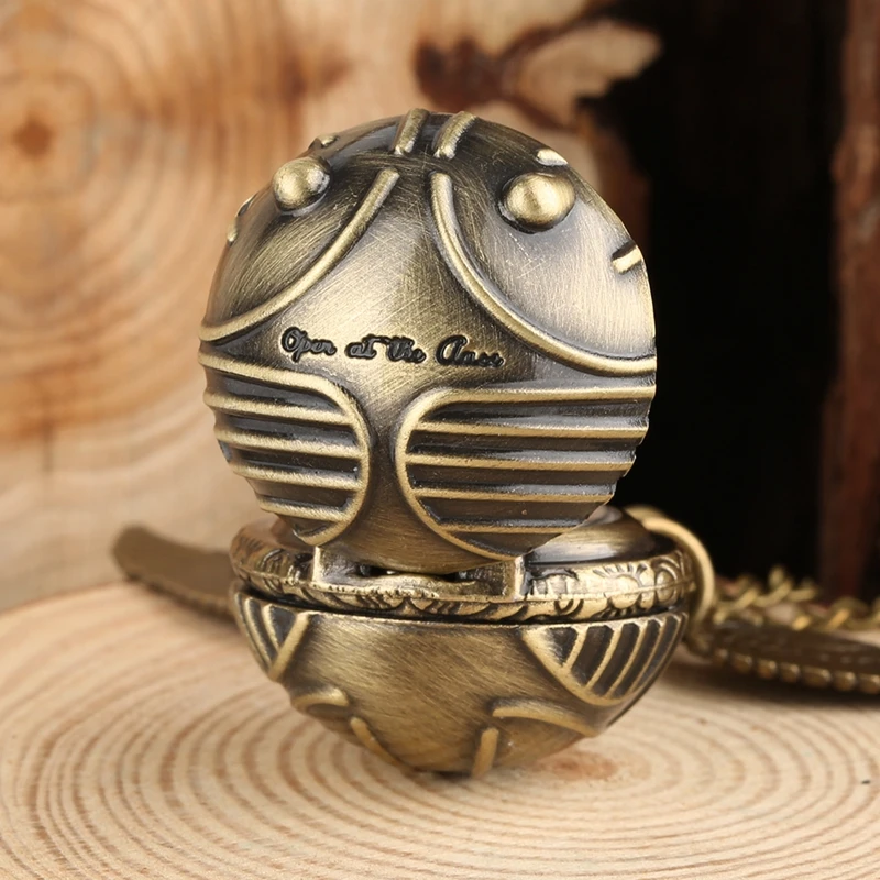 Antique Retro Ball Shaped Quartz Pocket Watch Fashion Sweater Angel Wings Necklace Chain Souvenir Gift for Men Women kids