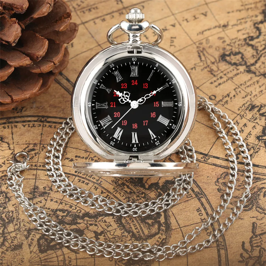 Vintage Charm Black Unisex Fashion Roman Number Quartz Steampunk Pocket Watch Women Man Necklace Pendant with Chain Gifts P427