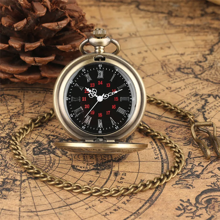 Vintage Charm Black Unisex Fashion Roman Number Quartz Steampunk Pocket Watch Women Man Necklace Pendant with Chain Gifts P427