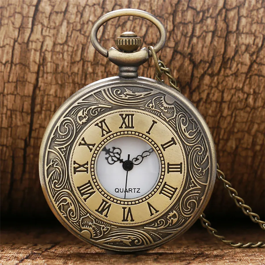 Vintage Charm Black Unisex Fashion Roman Number Quartz Steampunk Pocket Watch Women Man Necklace Pendant with Chain Gifts P427