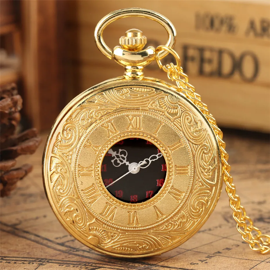 Vintage Charm Black Unisex Fashion Roman Number Quartz Steampunk Pocket Watch Women Man Necklace Pendant with Chain Gifts P427