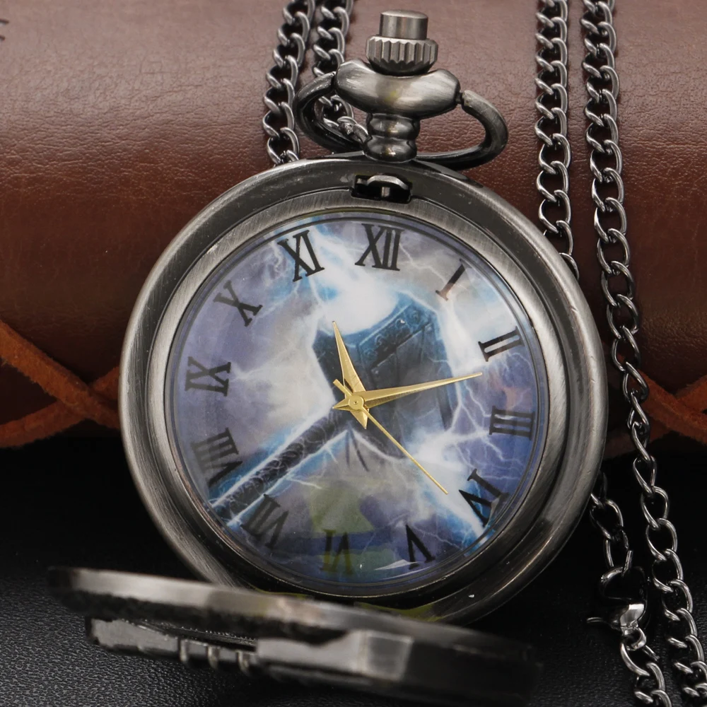 Nordic Mythology Thor Hammer Hollow Quartz Pocket Watch Vintage Steam Punk Pendant Pendant Fashion Gift for Men and Women