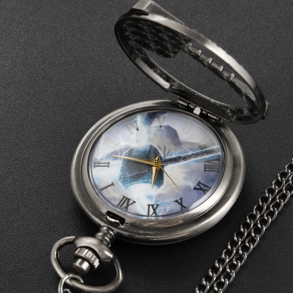 Nordic Mythology Thor Hammer Hollow Quartz Pocket Watch Vintage Steam Punk Pendant Pendant Fashion Gift for Men and Women