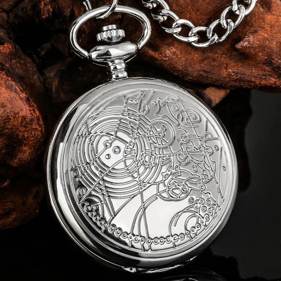 Famous Movie Time Lord Portable Watches Space Exploration Hero Design Quartz Pocket Watch Black Vintage Cosplay Gifts with Chain