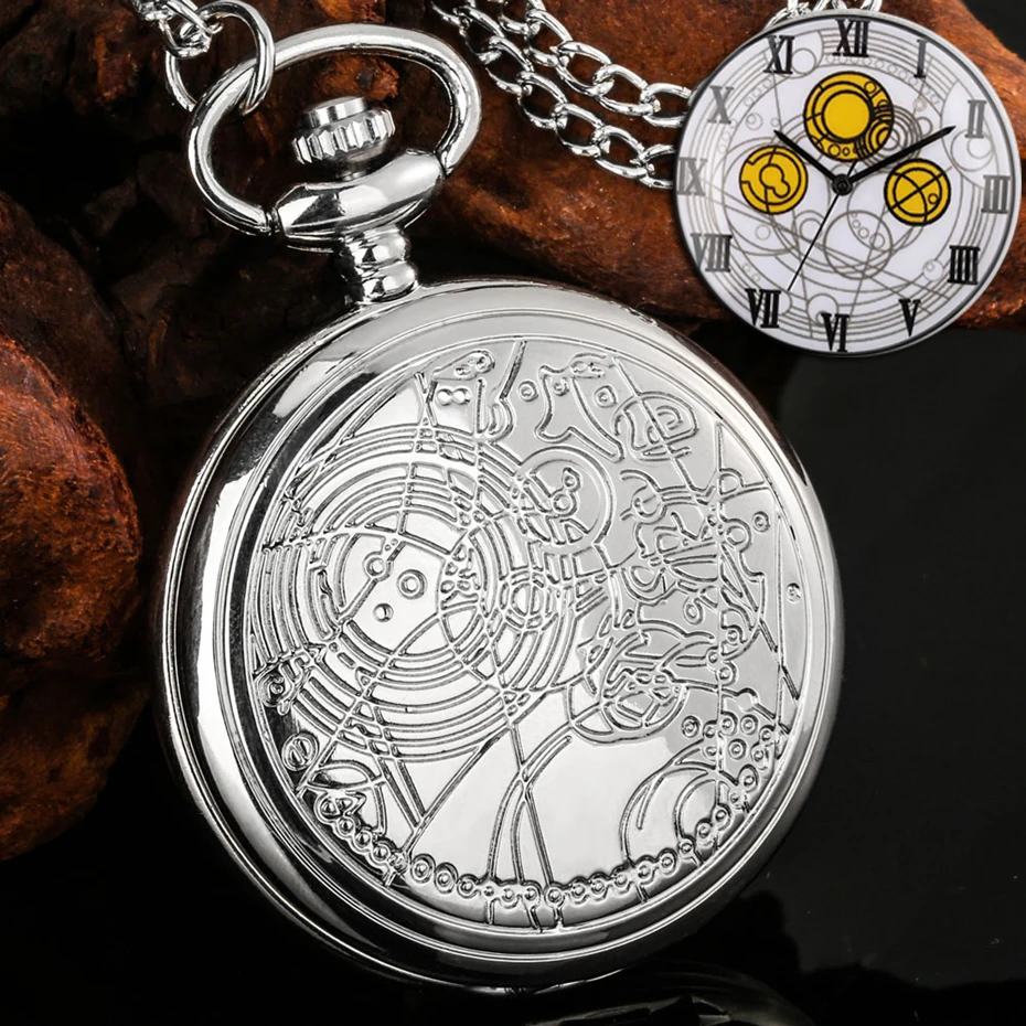 Famous Movie Time Lord Portable Watches Space Exploration Hero Design Quartz Pocket Watch Black Vintage Cosplay Gifts with Chain