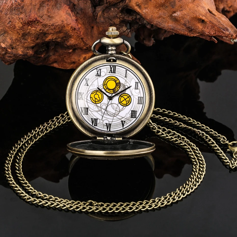 Famous Movie Time Lord Portable Watches Space Exploration Hero Design Quartz Pocket Watch Black Vintage Cosplay Gifts with Chain