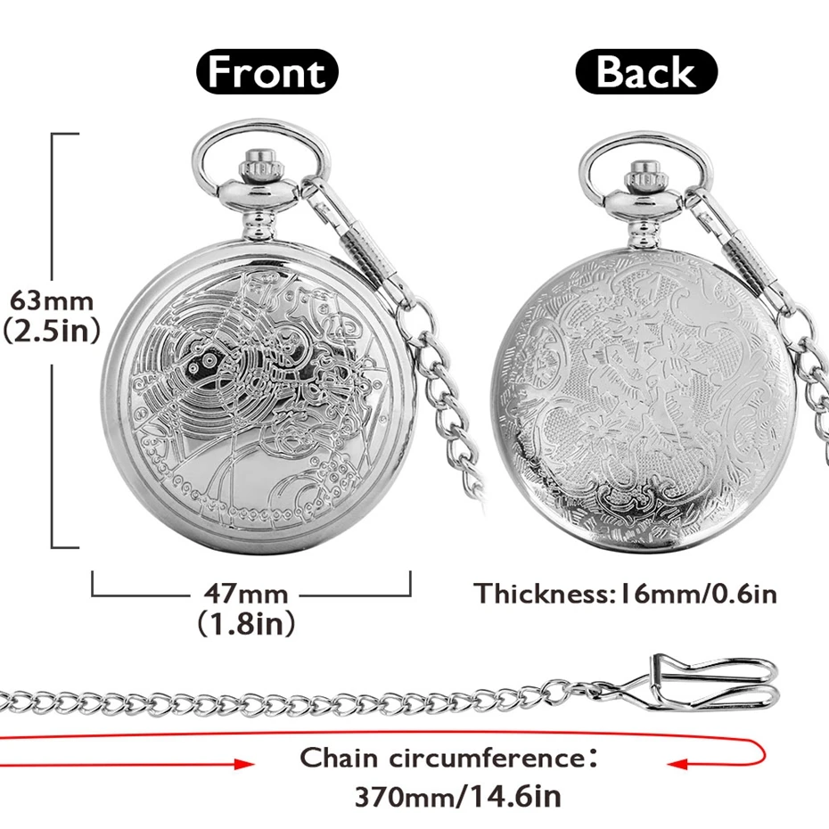 Famous Movie Time Lord Portable Watches Space Exploration Hero Design Quartz Pocket Watch Black Vintage Cosplay Gifts with Chain