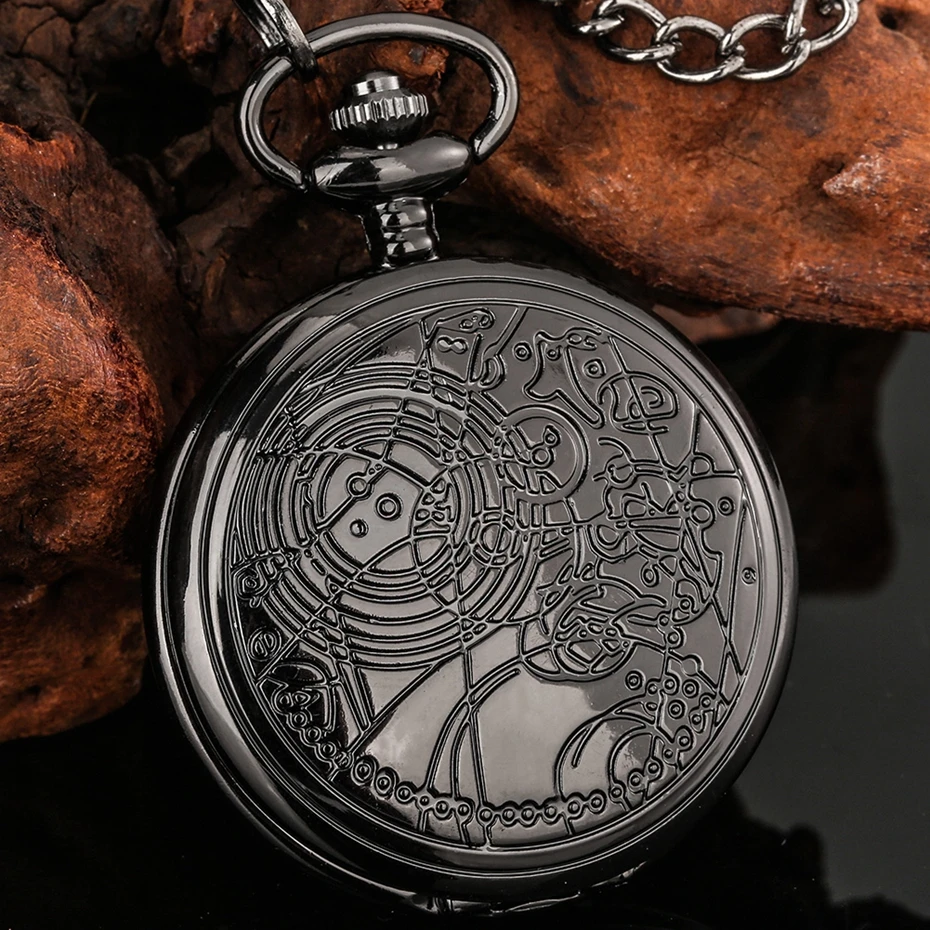 Famous Movie Time Lord Portable Watches Space Exploration Hero Design Quartz Pocket Watch Black Vintage Cosplay Gifts with Chain