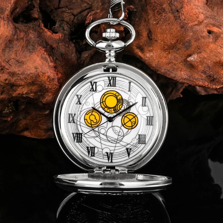 Famous Movie Time Lord Portable Watches Space Exploration Hero Design Quartz Pocket Watch Black Vintage Cosplay Gifts with Chain
