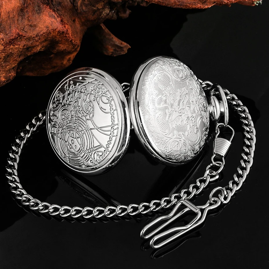 Famous Movie Time Lord Portable Watches Space Exploration Hero Design Quartz Pocket Watch Black Vintage Cosplay Gifts with Chain