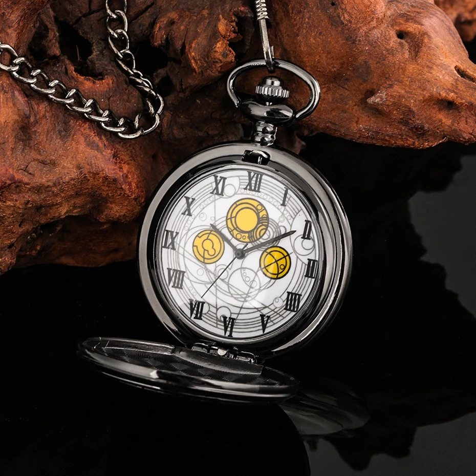 Famous Movie Time Lord Portable Watches Space Exploration Hero Design Quartz Pocket Watch Black Vintage Cosplay Gifts with Chain