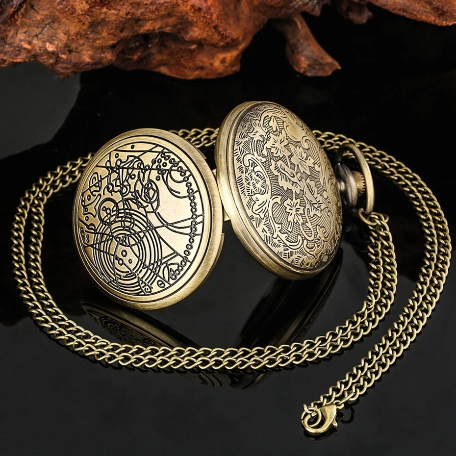 Famous Movie Time Lord Portable Watches Space Exploration Hero Design Quartz Pocket Watch Black Vintage Cosplay Gifts with Chain