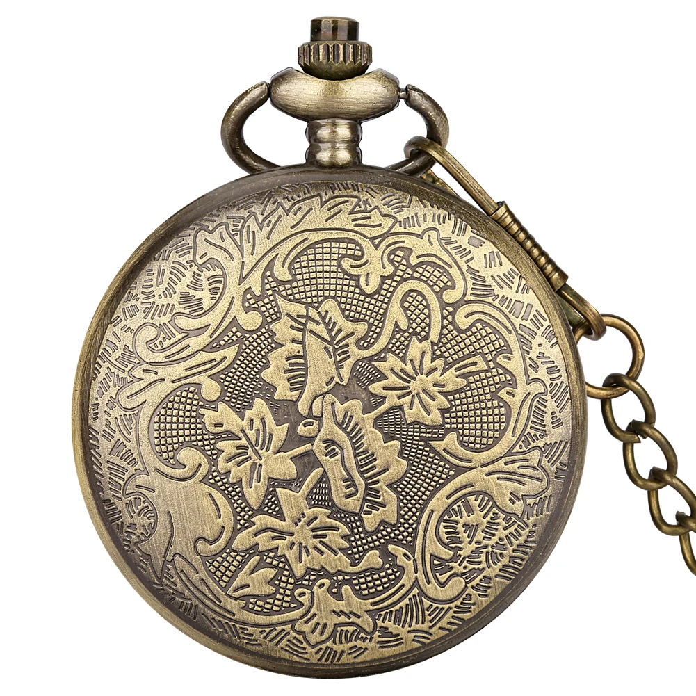 Bronze Hollow Anime Clock Comic Cartoon Quartz Pocket Watch Pendant FOB Antique Clock with 80cm Necklace/30cm Waist Hook Chain