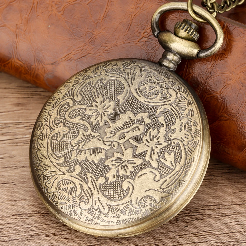 Bronze Hollow Anime Clock Comic Cartoon Quartz Pocket Watch Pendant FOB Antique Clock with 80cm Necklace/30cm Waist Hook Chain