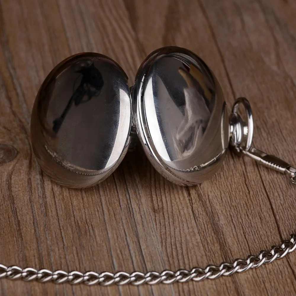 Silver Polish Smooth Steel Quartz Pocket watch Ruman Number Dial Pendant Chain Clock Jewelry Gifts