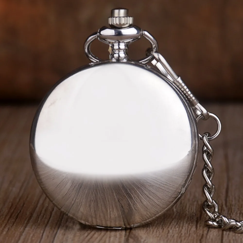 Silver Polish Smooth Steel Quartz Pocket watch Ruman Number Dial Pendant Chain Clock Jewelry Gifts