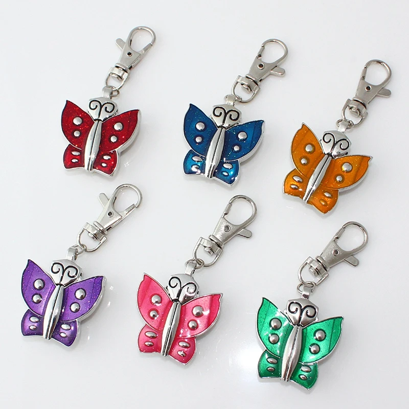 Butterfly Fashion Girl Pocket Pendant Keyring Watch with Chain Key Ring And Gift Bag - Clip-On Watch for Girls