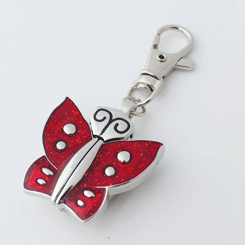 Butterfly Fashion Girl Pocket Pendant Keyring Watch with Chain Key Ring And Gift Bag - Clip-On Watch for Girls