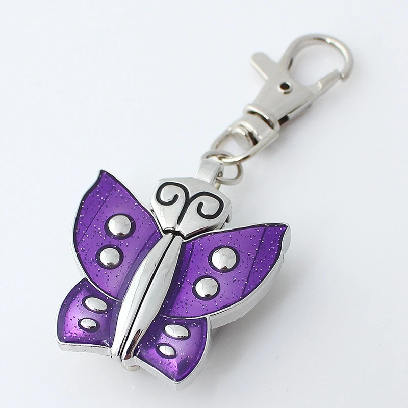 Butterfly Fashion Girl Pocket Pendant Keyring Watch with Chain Key Ring And Gift Bag - Clip-On Watch for Girls
