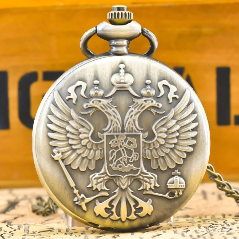 Vintage Bronze Steampunk Double-Headed Eagle Carved Gift Quartz Necklace Series Men's And Women's Commemorative Pocket Watch