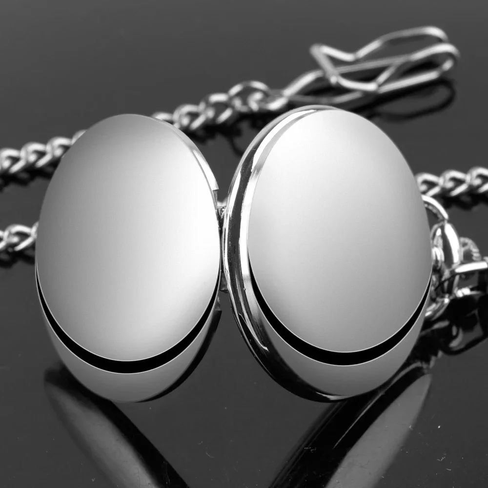 FOB Pocket Watch with Luxury Smooth Silver Pendant, Modern Analog Clock with Roman Numerals,Unisex Chain, Gift