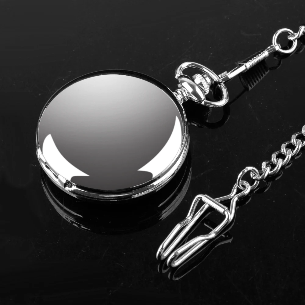 FOB Pocket Watch with Luxury Smooth Silver Pendant, Modern Analog Clock with Roman Numerals,Unisex Chain, Gift