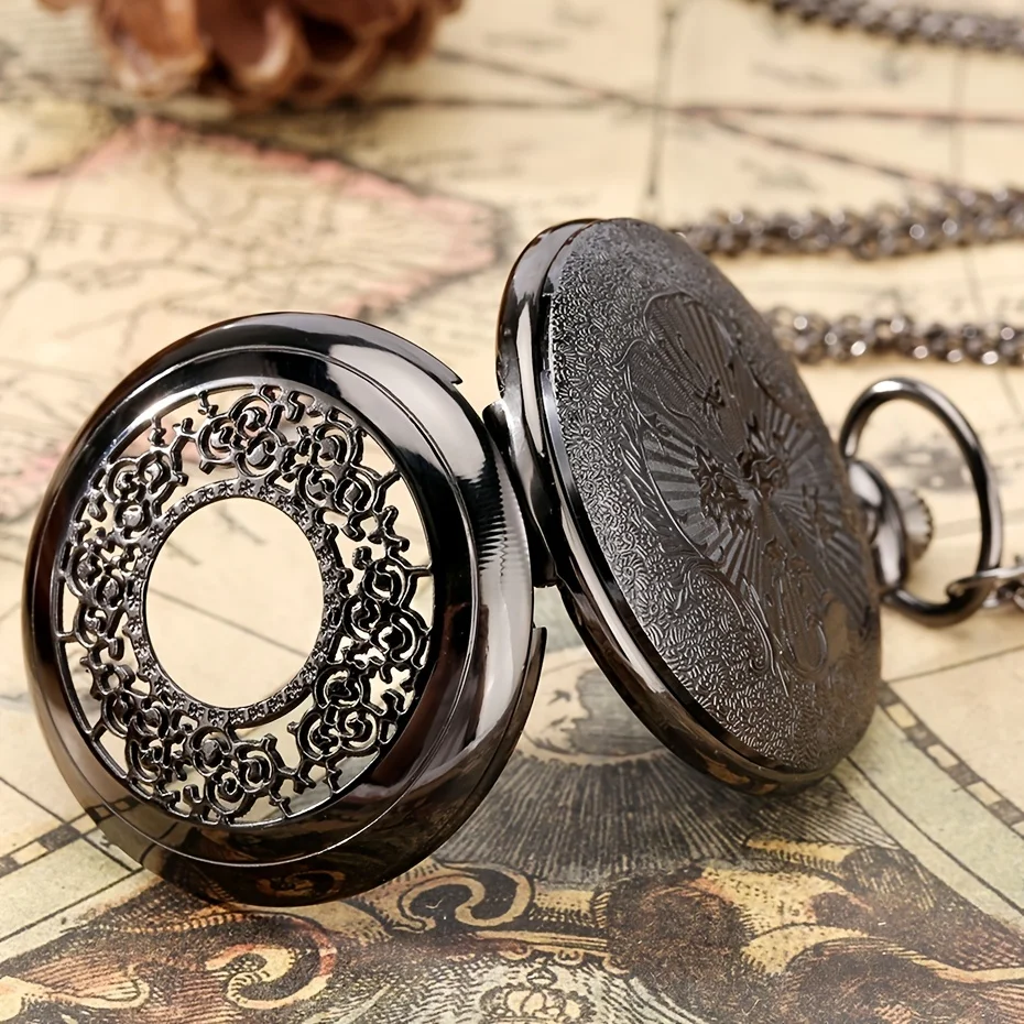 1pc Antique Bronze American Pocket Watch Pendant - Unique Collectible Timepiece with Vintage Charm