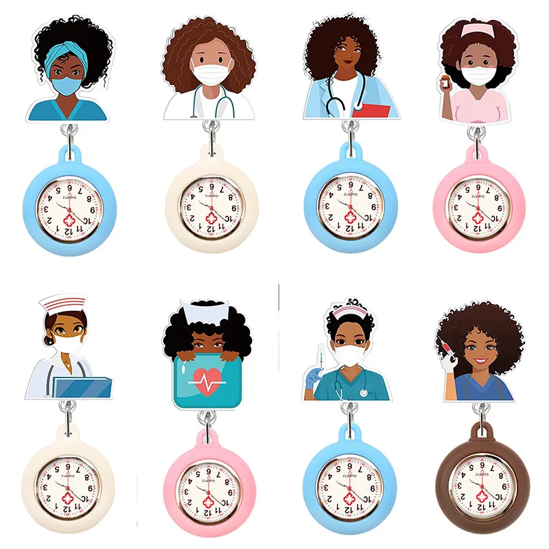 10 Colors Acrylic Black Nurse Retractable Nurse Doctor FOB Pocket Watches Alligator Clip Hang Medicine Clock Gift Watches