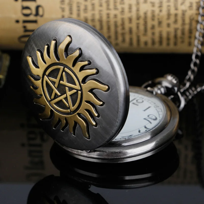 reloj de bolsillo Vintage Gold Star Sunflower Display Quartz Pocket Watch Necklace Chain Three Interlocking Fob Watch Gifts