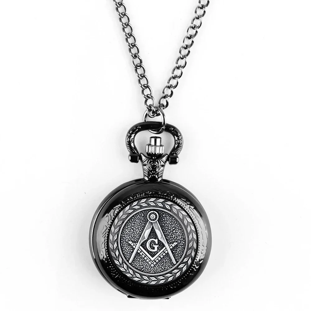 Free and Accepted Masons Glass Dome Pocket Watch with Chain Fashion Necklace Pendant Chain Jewelry Gifts Men Women Clock