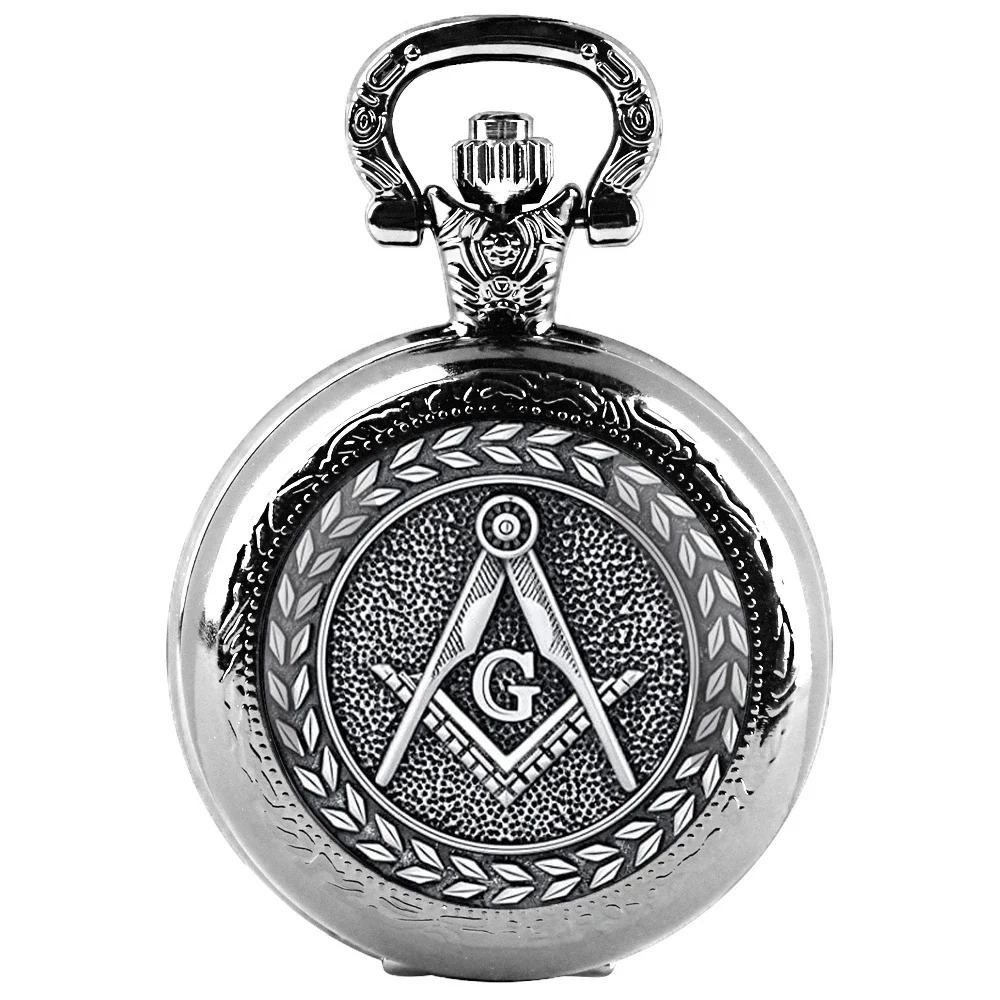 Free and Accepted Masons Glass Dome Pocket Watch with Chain Fashion Necklace Pendant Chain Jewelry Gifts Men Women Clock