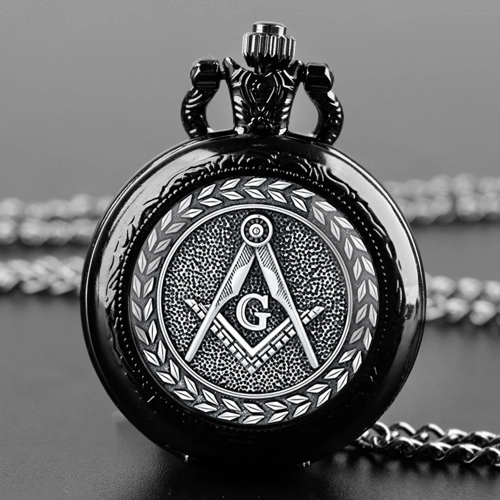 Free and Accepted Masons Glass Dome Pocket Watch with Chain Fashion Necklace Pendant Chain Jewelry Gifts Men Women Clock