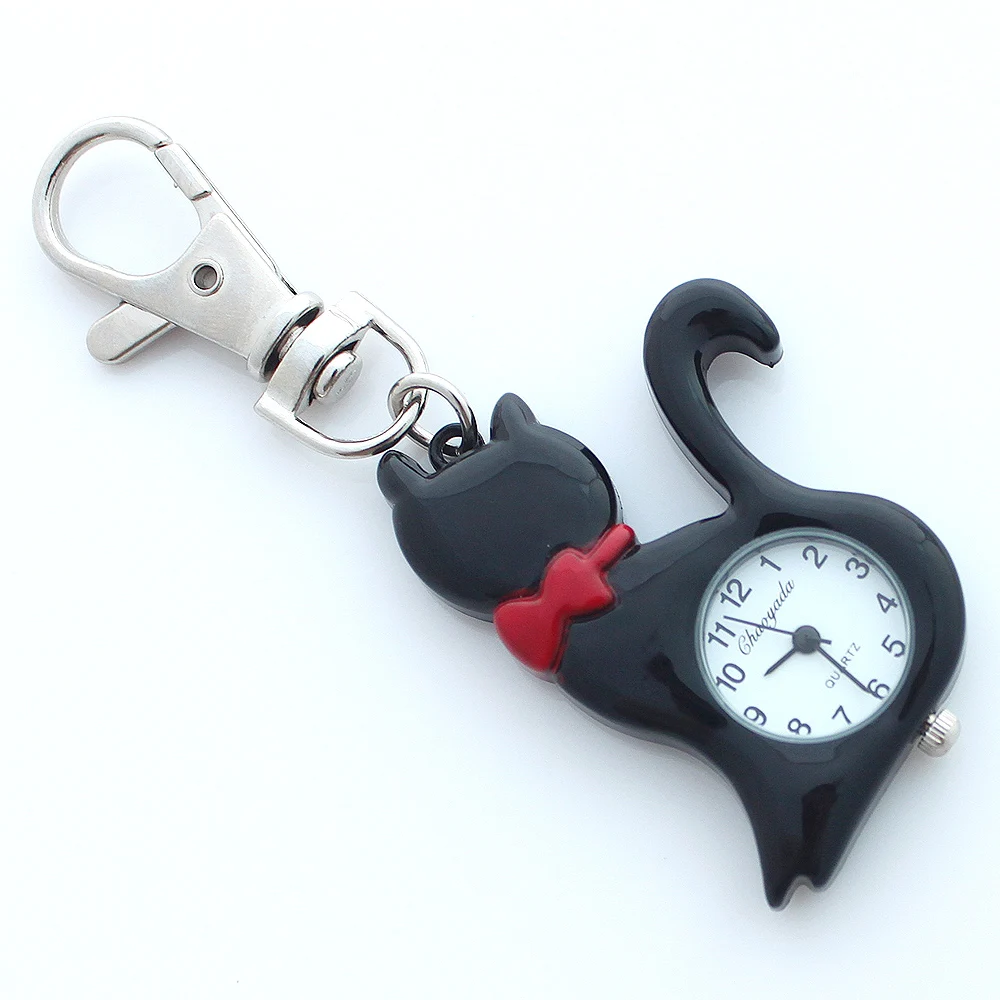 Dropshipping Fashion Colors Lovely Pet Cat Pocket Watch Keychain Watch Key Ring Clip Pendant Quartz Watches GL58K