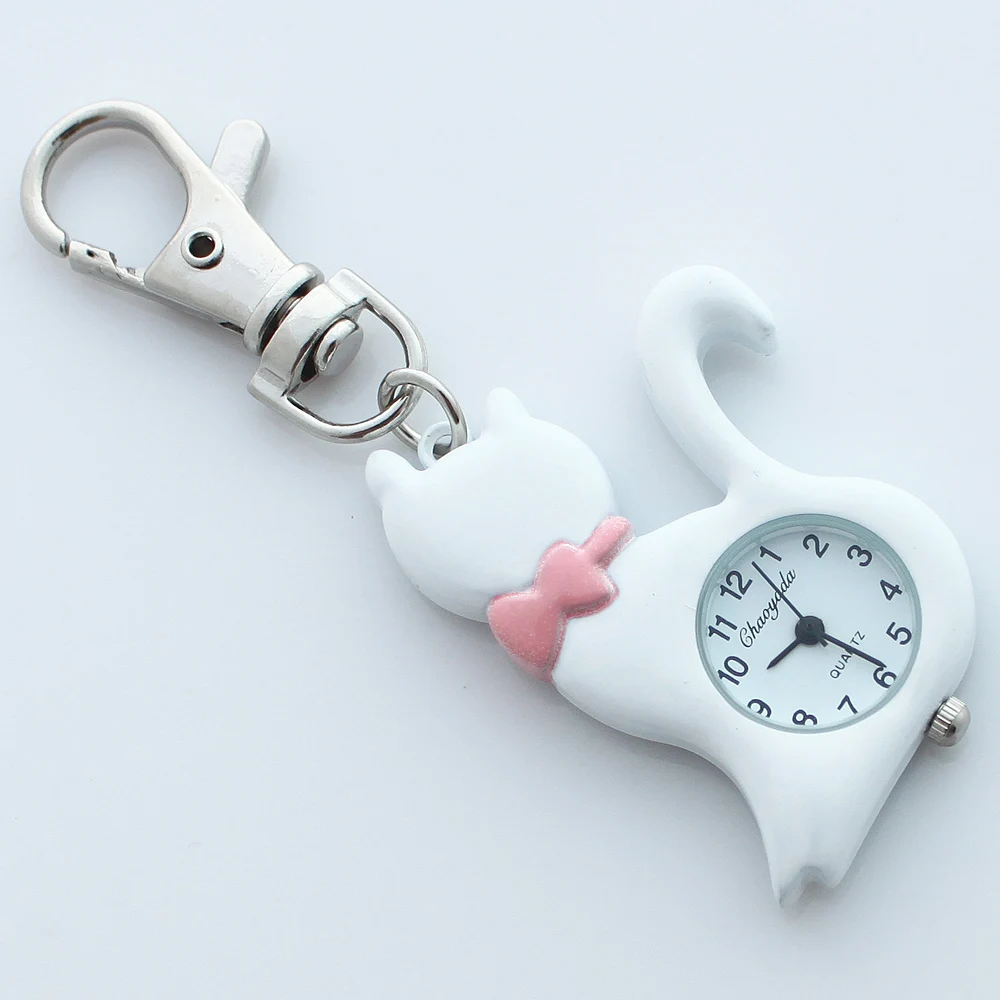Dropshipping Fashion Colors Lovely Pet Cat Pocket Watch Keychain Watch Key Ring Clip Pendant Quartz Watches GL58K
