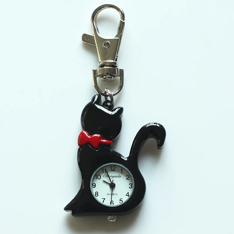 Dropshipping Fashion Colors Lovely Pet Cat Pocket Watch Keychain Watch Key Ring Clip Pendant Quartz Watches GL58K
