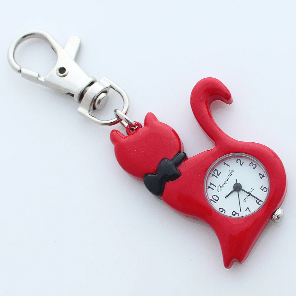 Dropshipping Fashion Colors Lovely Pet Cat Pocket Watch Keychain Watch Key Ring Clip Pendant Quartz Watches GL58K