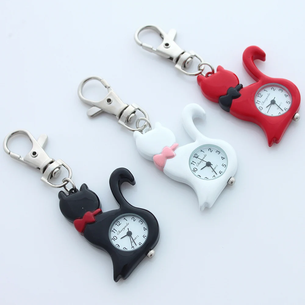 Dropshipping Fashion Colors Lovely Pet Cat Pocket Watch Keychain Watch Key Ring Clip Pendant Quartz Watches GL58K